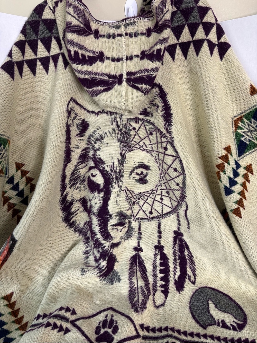 Purple Wolf Dreamcatcher Hooded Poncho Sweater - Picture 12 of 12